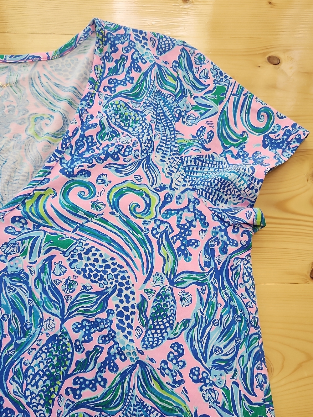 Lilly Pulitzer Etta Short Sleeve V-Neck Dress L We Mermaid It Pima Cotton Large - Picture 11 of 14